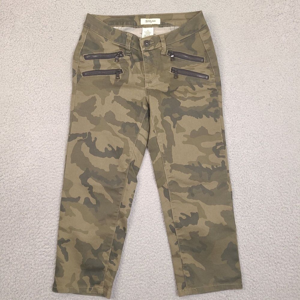 Suko Jeans Pants Womens Size 4‎ Camo Camoflauge Stretch Crop Zippers